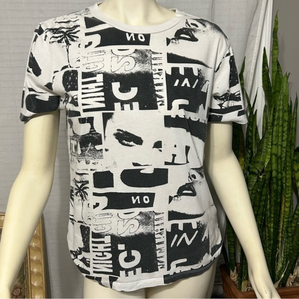 GUESS L.A. COTTON GRAPHIC PRINT TEE , BLK/WH, UNISEX, Women’s Med, Men’s Sm